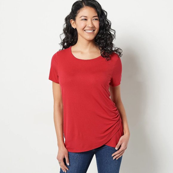 Belle by Kim Gravel Tops - Belle Kim Gravel Women's Tulip-Hem Short Sleeve T-Shirt Americana Red Size XXL